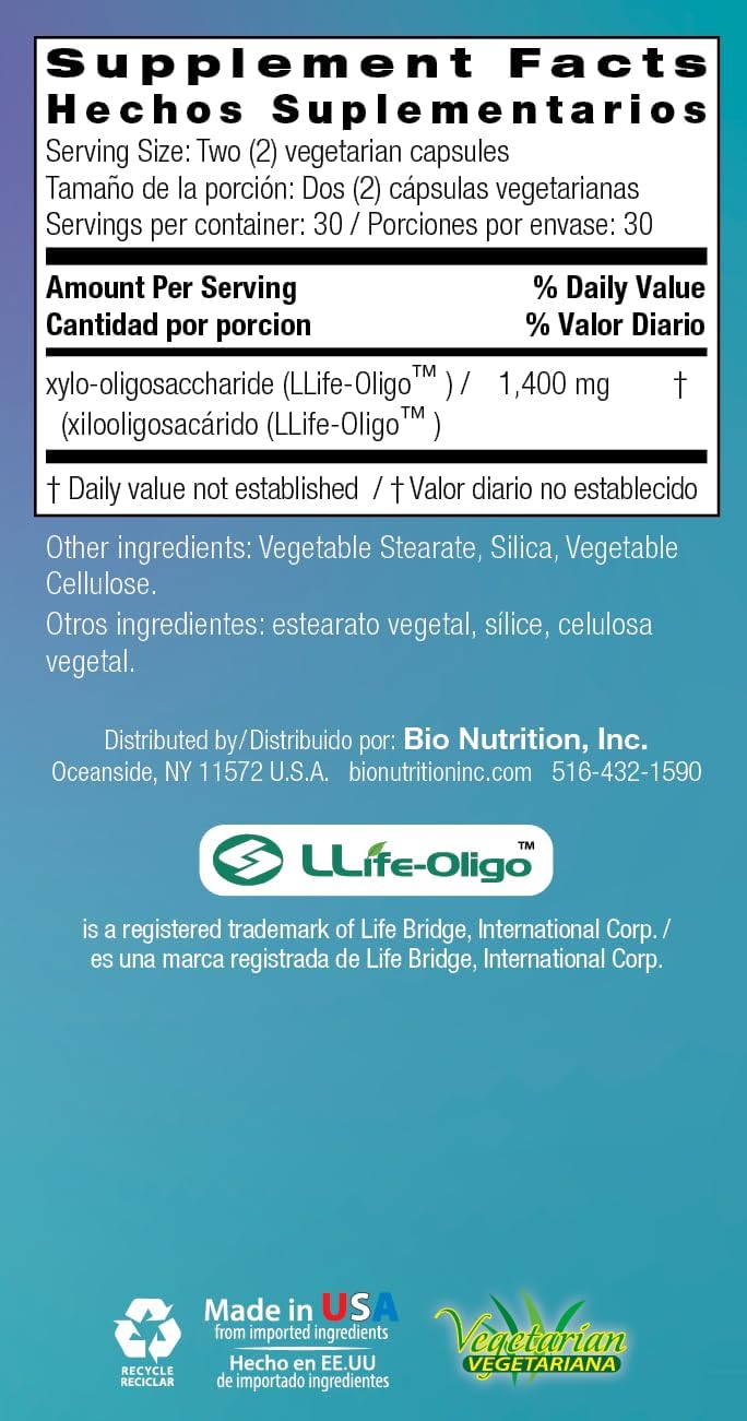 60 Vegetarian Capsules Bio Nutrition Pre-Biotic with XOS Prebiotic Fiber Formula for Gut Health & Intestinal Flora