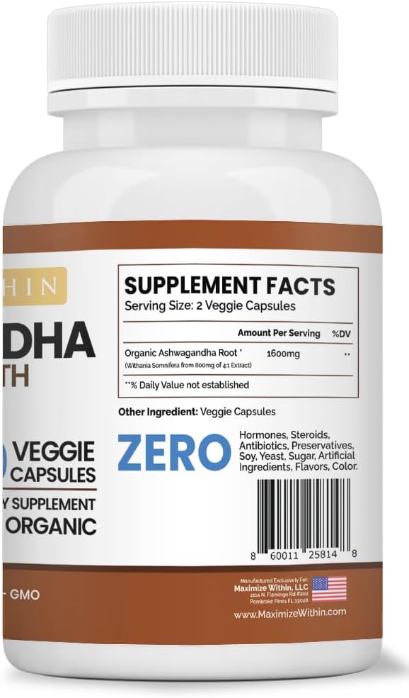 60 Vegetarian Capsules of Max Strength Ashwagandha Root for Immune Support & Balance - Natural Supplement