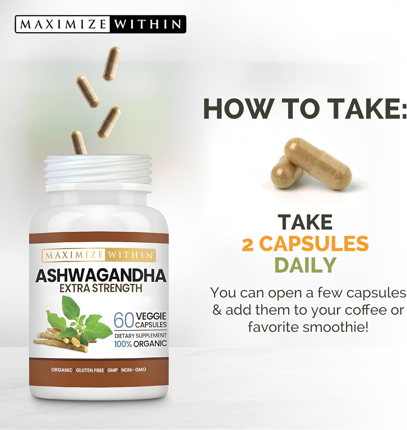 60 Vegetarian Capsules of Max Strength Ashwagandha Root for Immune Support & Balance - Natural Supplement