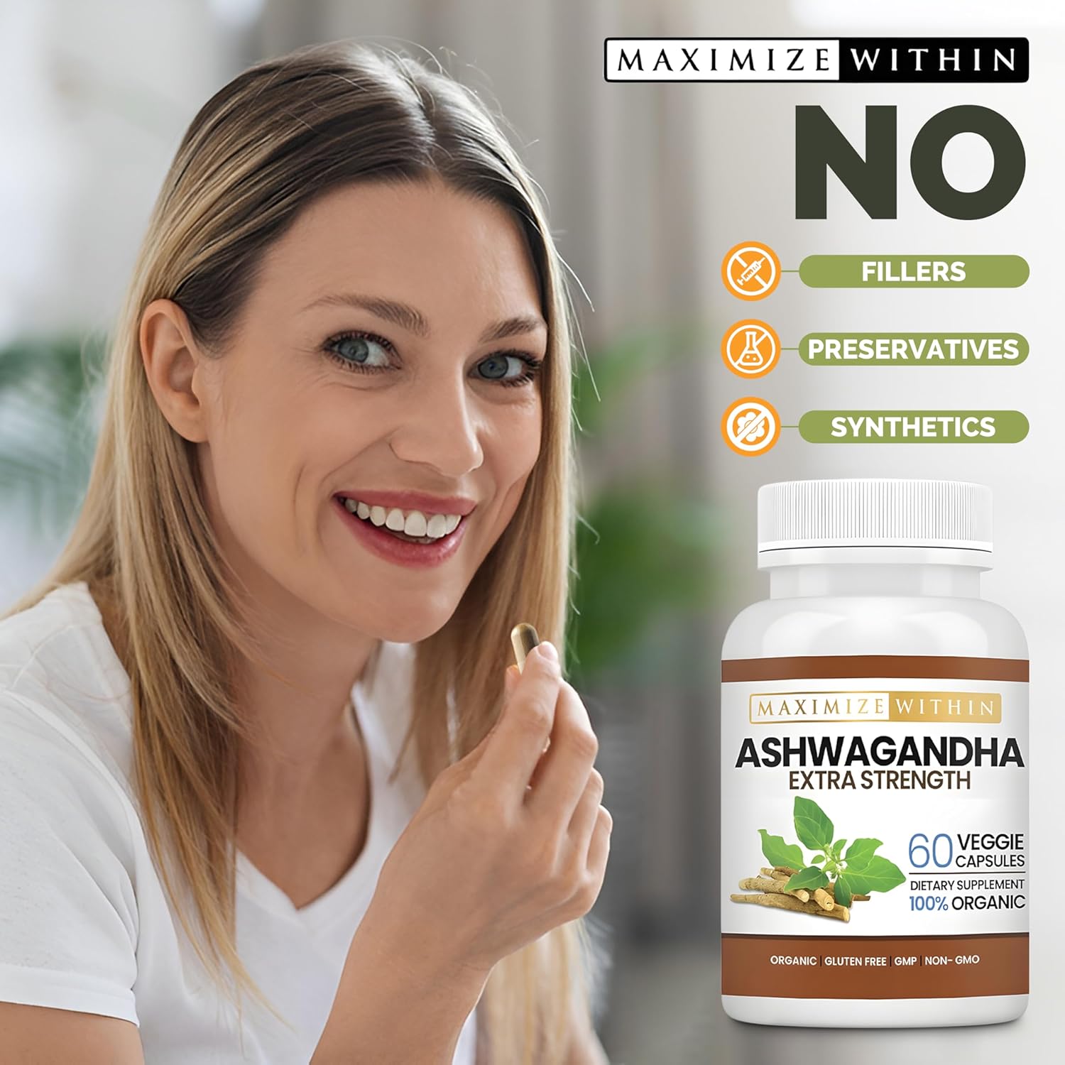 60 Vegetarian Capsules of Max Strength Ashwagandha Root for Immune Support & Balance - Natural Supplement