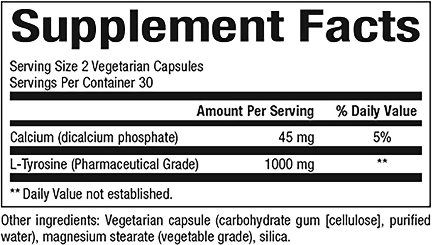 60 Vegetarian Capsules of Natural Factors L-Tyrosine for Stress Management