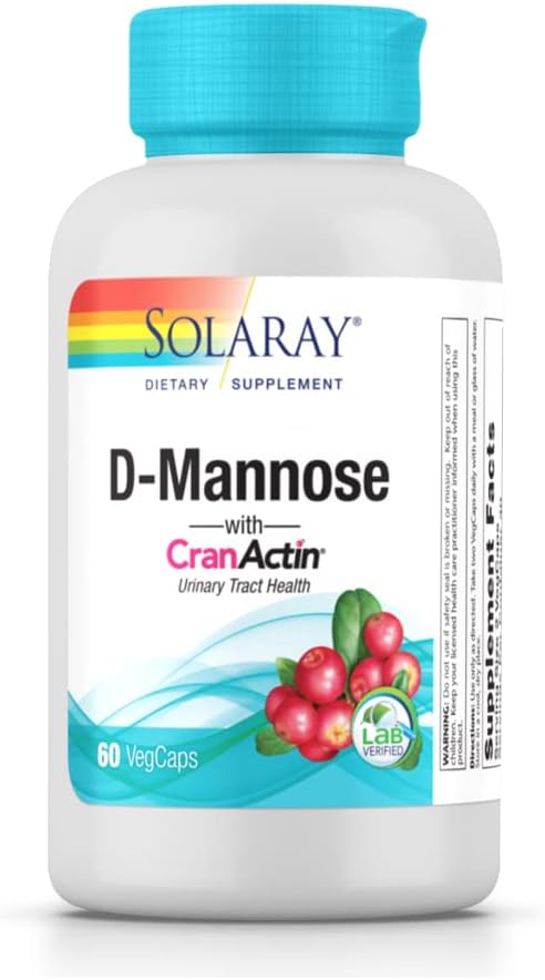 60 Vegetarian Capsules of Solaray D-Mannose with CranActin - Promote Urinary Tract Health with this Supplement