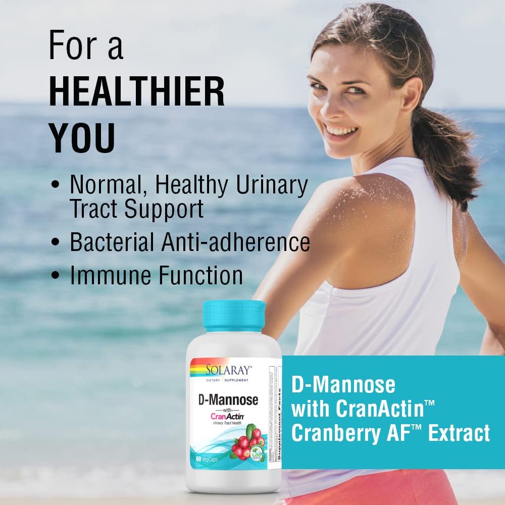 60 Vegetarian Capsules of Solaray D-Mannose with CranActin - Promote Urinary Tract Health with this Supplement