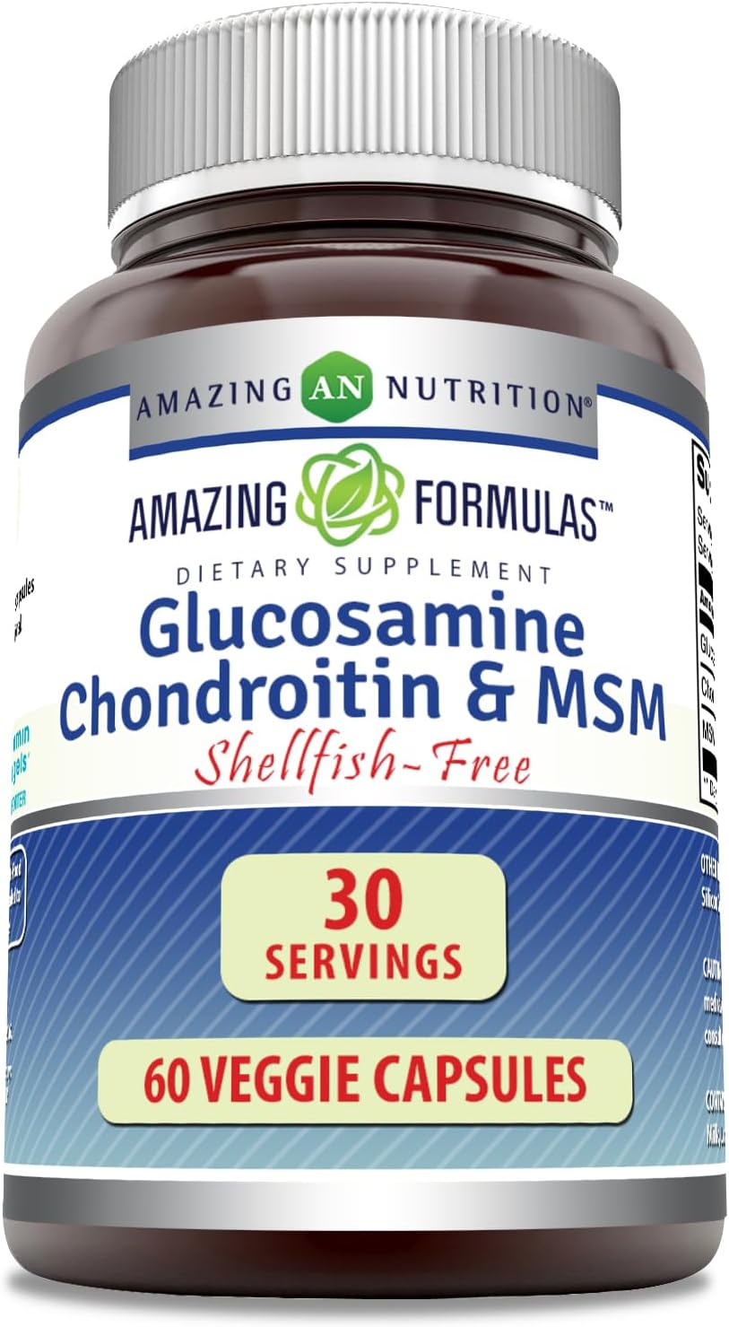 60 Veggie Capsules of Amazing Formulas Glucosamine Chondroitin & MSM - Shellfish Free, Non-GMO, Gluten Free - Made in USA - Vegetarian Friendly