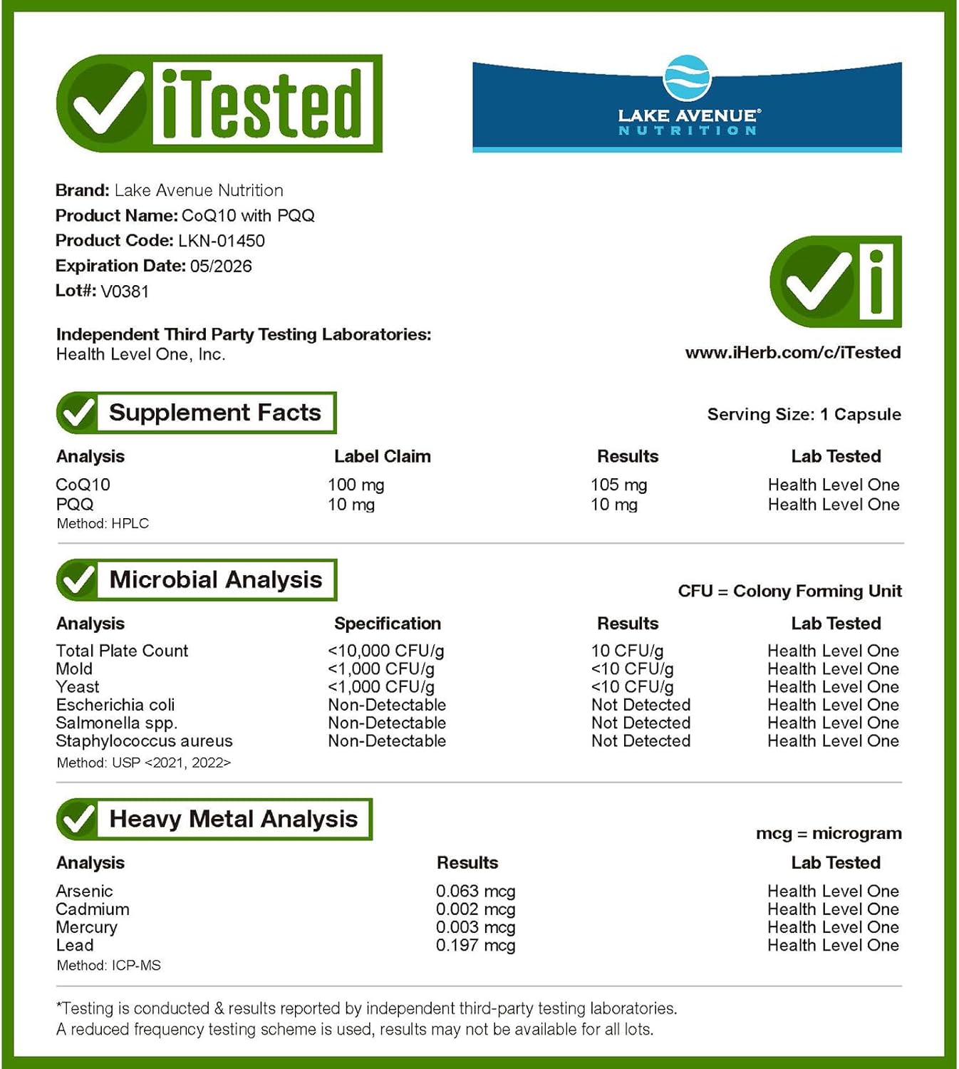 60 Veggie Capsules of Lake Avenue CoQ10 with PQQ, 100 mg for Optimal Nutrition