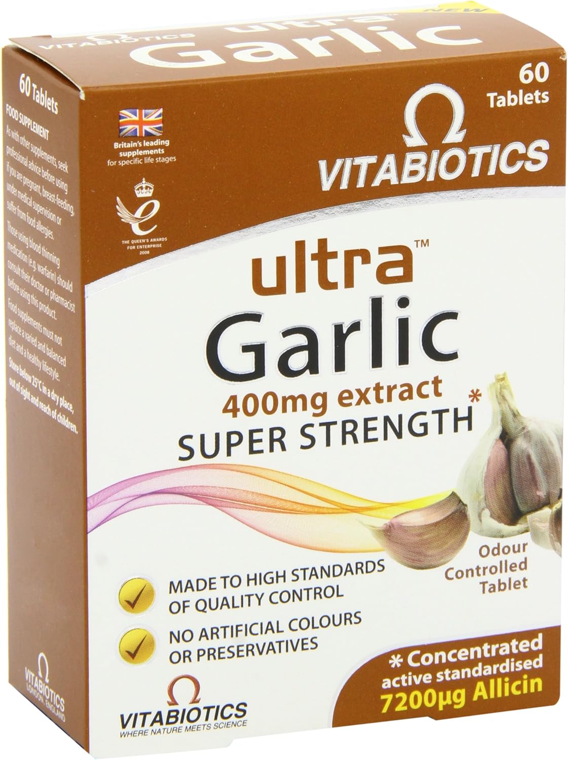60 Vitabiotics Ultra Ultra Garlic Tablets for Immune Support and Heart Health - 2 Month Supply