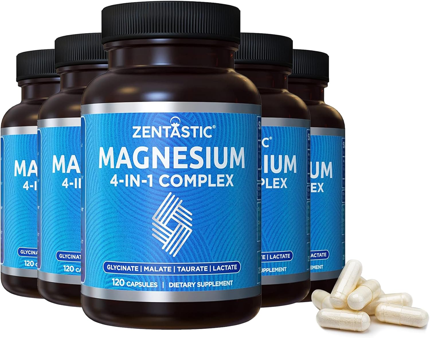 600 Capsules of Zentastic Magnesium Complex with Chelated Magnesium Glycinate, Malate, Taurate & Lactate - Bone and Muscle Support