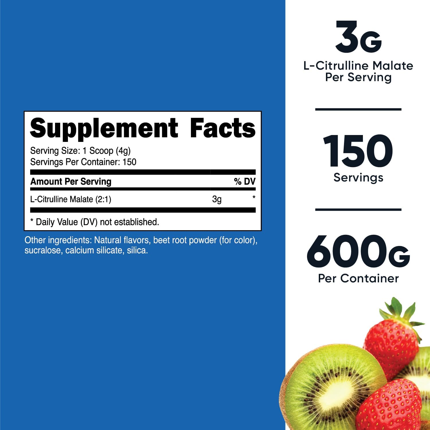 600 Grams Nutricost L-Citrulline Malate 2:1 Supplement in Strawberry Kiwi Flavor