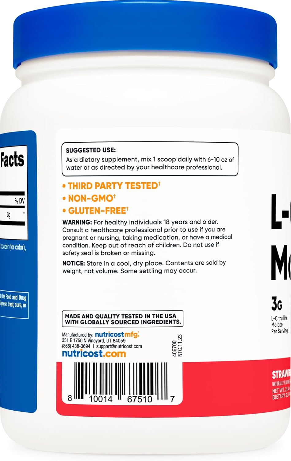 600 Grams Nutricost L-Citrulline Malate 2:1 Supplement in Strawberry Kiwi Flavor