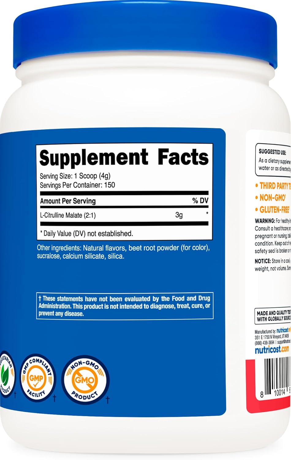 600 Grams Nutricost L-Citrulline Malate 2:1 Supplement in Strawberry Kiwi Flavor