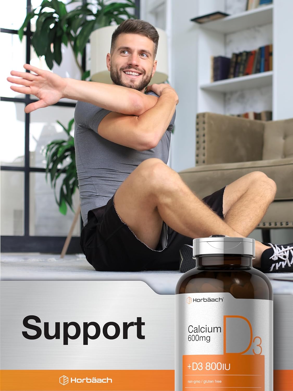 600 mg Horbäach Calcium Supplement with Vitamin D3 - 500 Coated Caplets, Non-GMO & Gluten Free