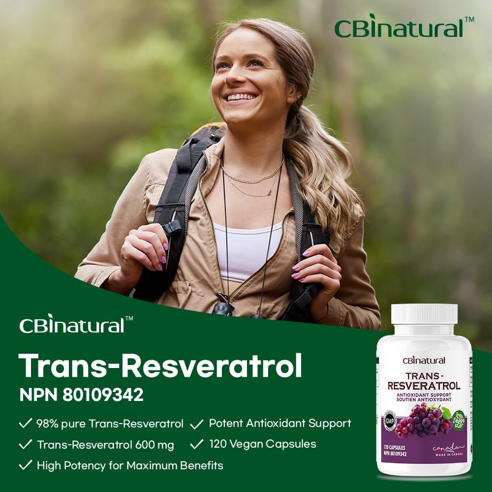 600 mg Trans-Resveratrol (98% Pure) Capsules - 120 Vegan, 4-Month Supply