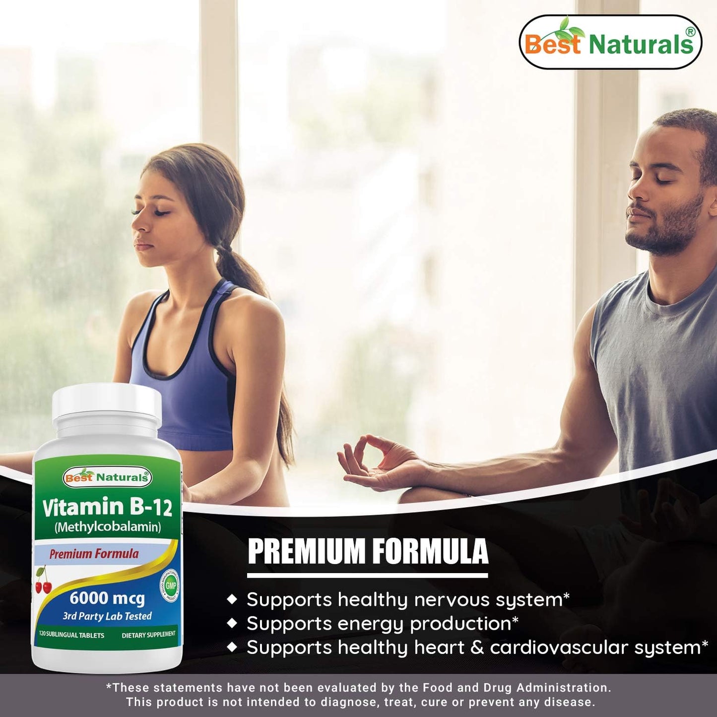 6000 mcg Methyl B12 Sublingual Tablets - 360 Count - Best Naturals Vitamin B-12 Methylcobalamin