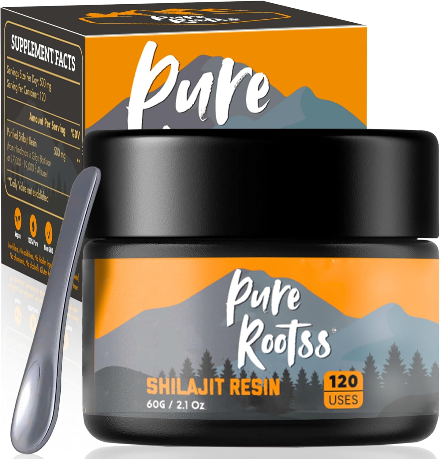 60,000 MG Shilajit Pure Organic Resin - 65% Fulvic Acid & 85+ Trace Minerals - Energy Booster & Immune Support - Sugar Free - 120 Servings