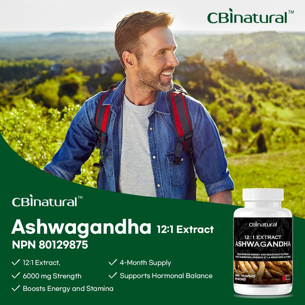 6000mg Strength CBI Natural Ashwagandha 12:1 Extract, 120 Vegan Capsules for 4 Months