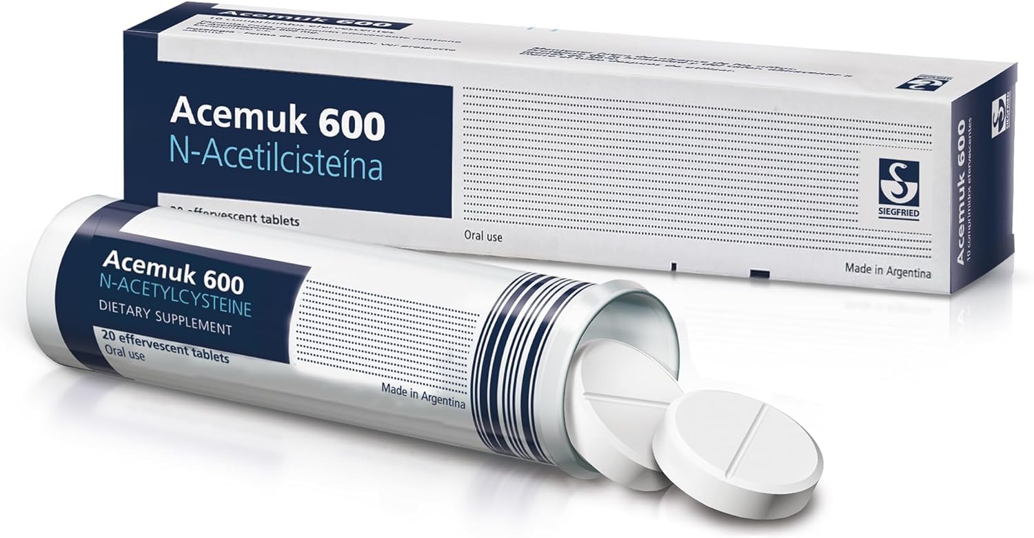 600mg Acemuk N-Acetylcysteine (NAC) Tablets - Boosts Respiratory Health, Immune System, Liver & Kidney Detox - Powerful Antioxidant, Highly Absorbable - 20 Count