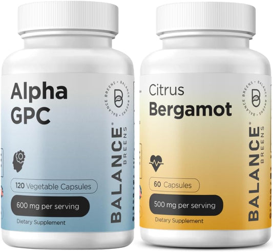600mg Alpha GPC Choline + 500mg Citrus Bergamot Supplement Combo by Balancebreens