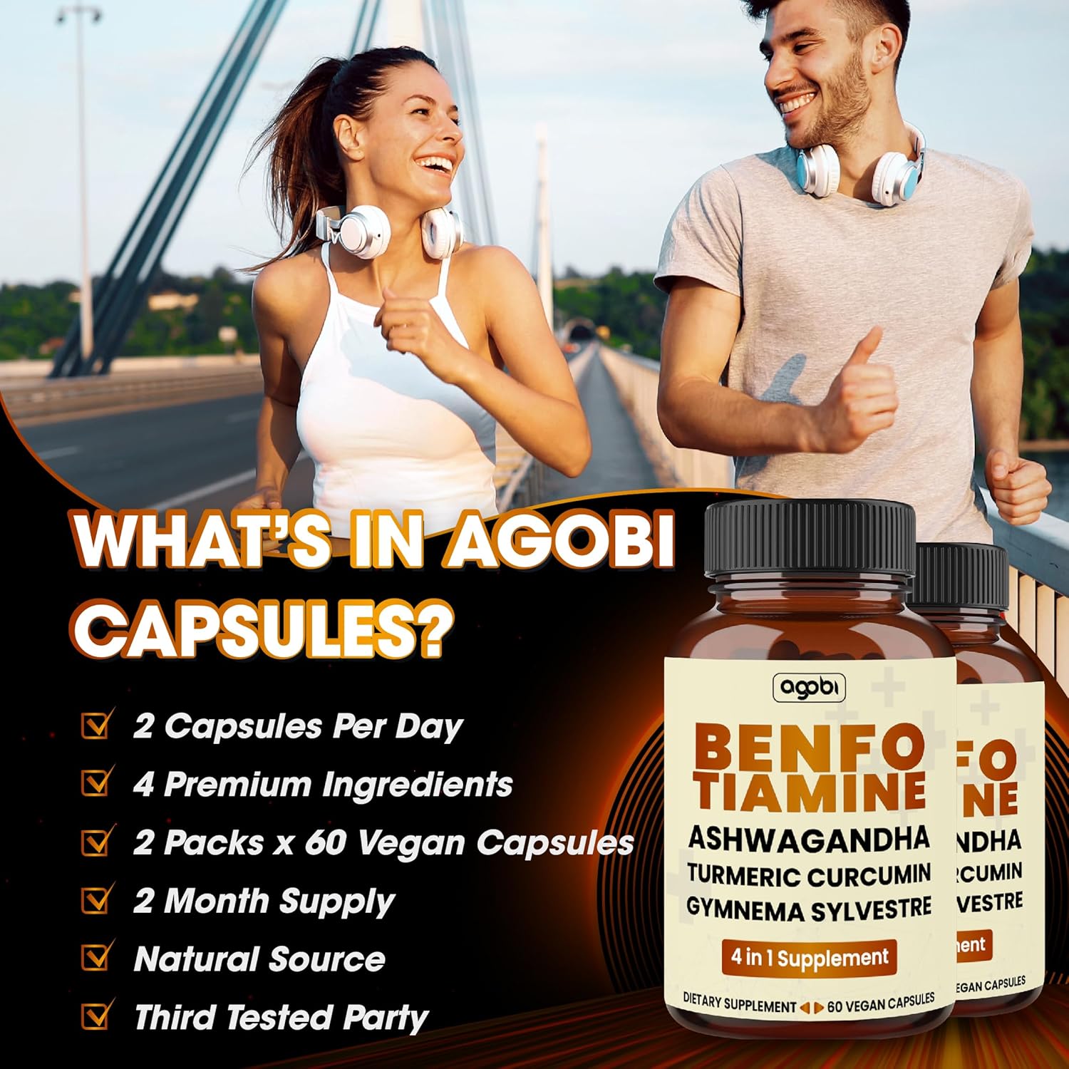 600mg Benfotiamine Supplement for Digestion, Energy, and Immune Support - Turmeric Curcumin, Ashwagandha, Gymnema Sylvestre - 120 Capsules (2 Month Supply)