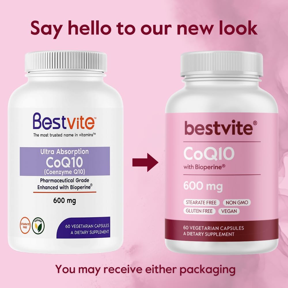 600mg Coenzyme CoQ10 Capsules with Bioperine (240 Vegetarian Capsules, 2-Pack) - Vegan, Non-GMO, Gluten-Free, No Fillers