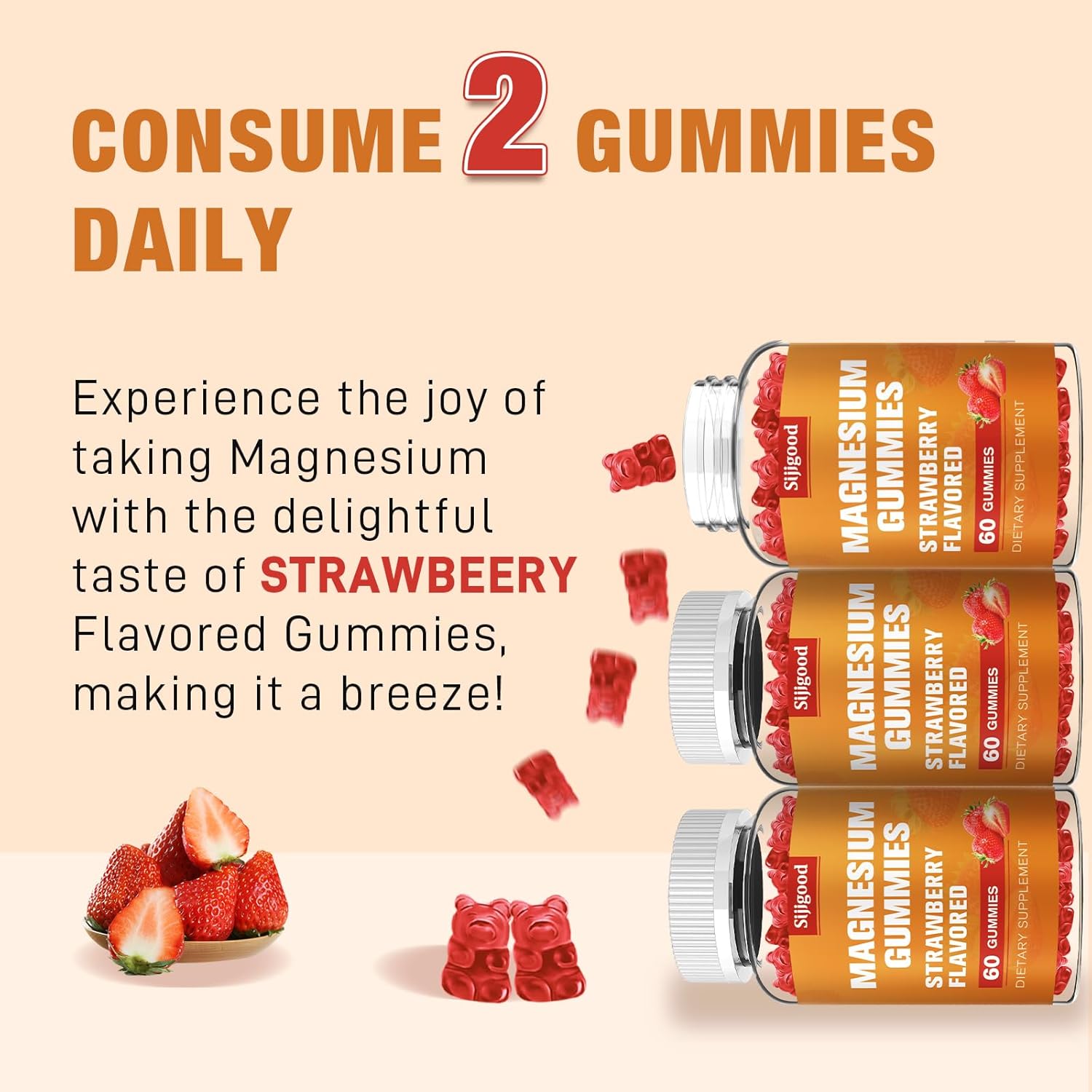 600mg High Absorption Magnesium Glycinate Vegan Gummies - 60 Count - Supports Relaxation, Muscle, Bone, Energy for Adults