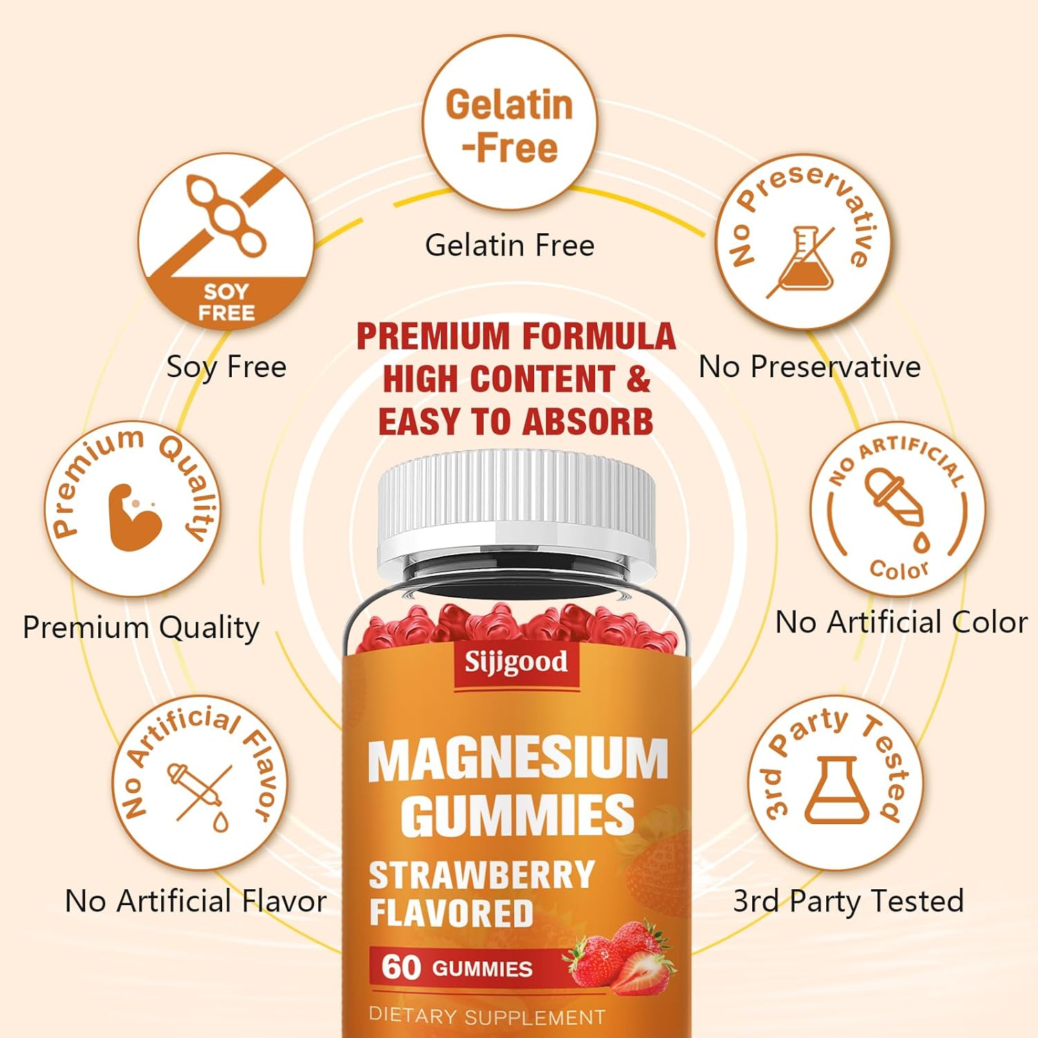 600mg High Absorption Magnesium Glycinate Vegan Gummies - 60 Count - Supports Relaxation, Muscle, Bone, Energy for Adults