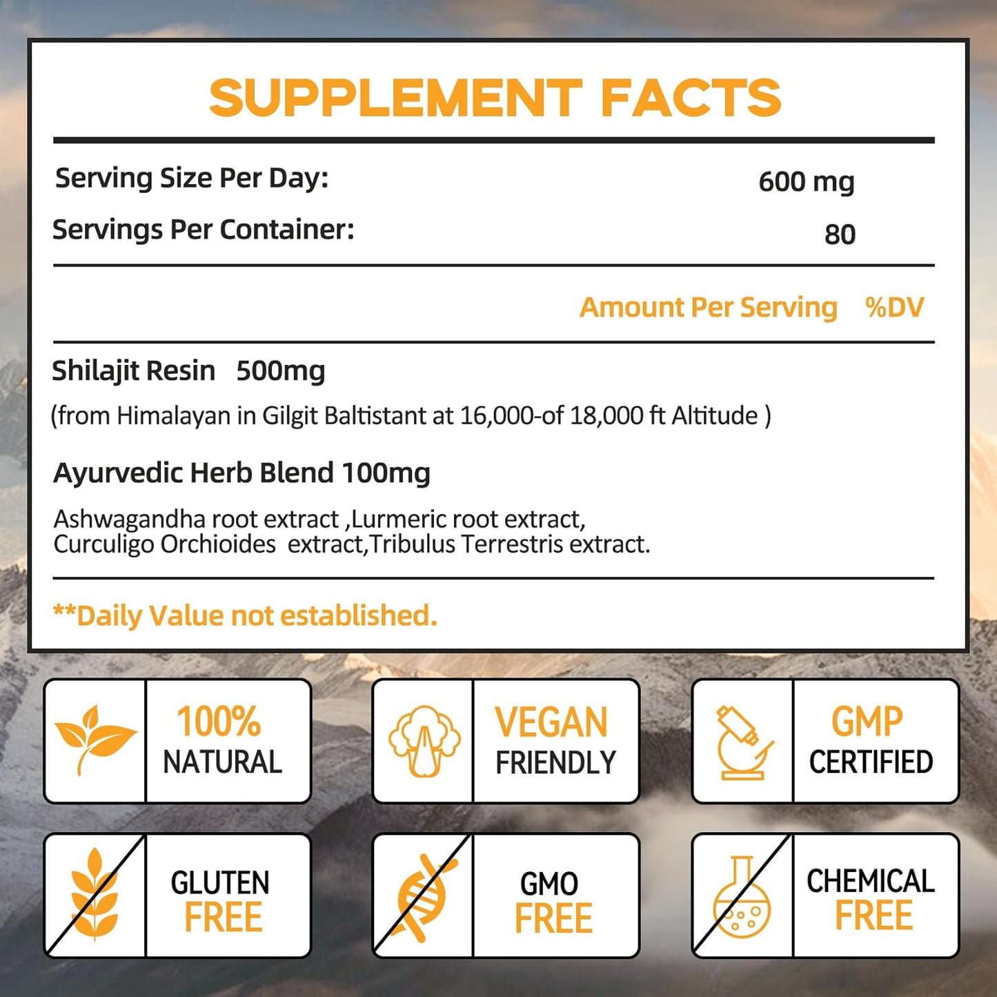 600mg Himalayan Organic Shilajit Resin Supplement with 85+ Trace Minerals for Men - Golden Grade Pure Shilajit Resin