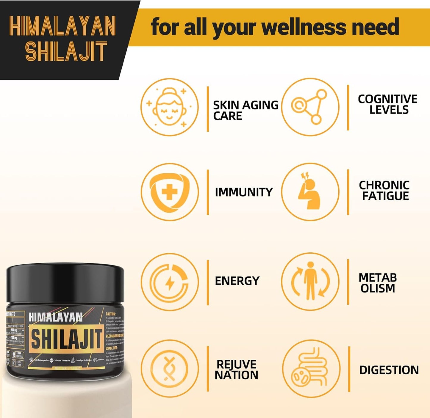 600mg Himalayan Organic Shilajit Resin Supplement with 85+ Trace Minerals for Men - Golden Grade Pure Shilajit Resin