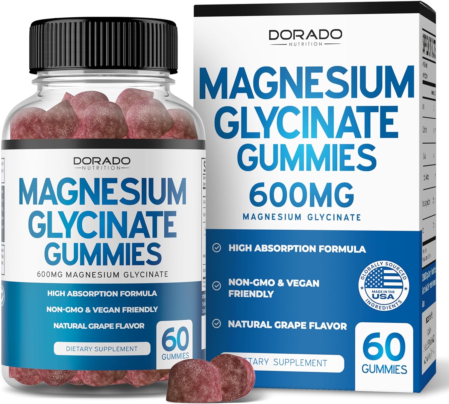 600mg Magnesium Glycinate Gummies for Adults - 60 Count - Made in USA - High Quality Nutritional Supplement