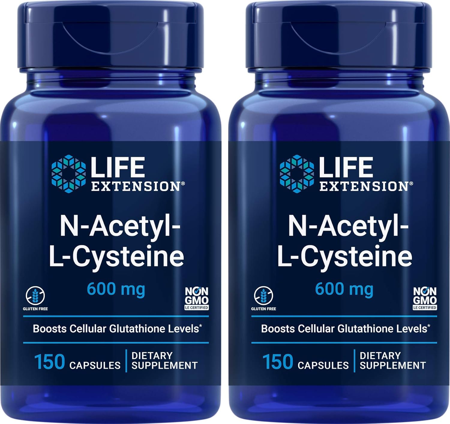600mg N-Acetyl-L-Cysteine (NAC) Supplement, 150 Capsules x 2 - Life Extension Formula
