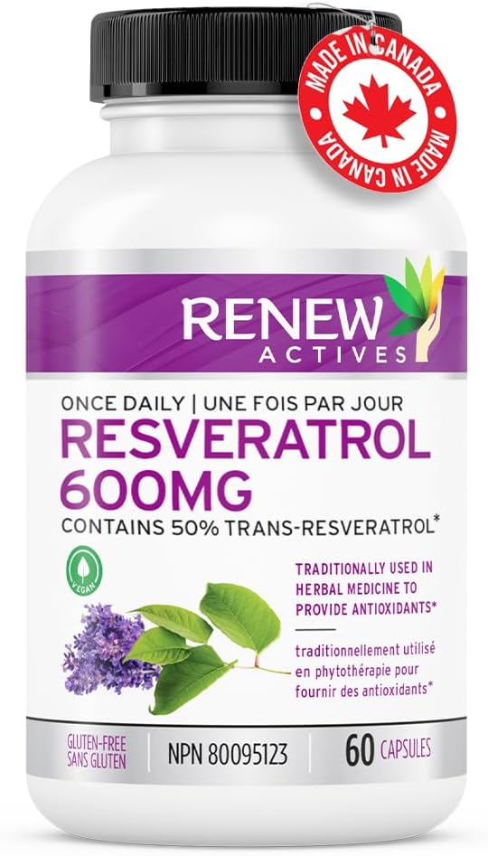 600mg Natural Resveratrol Complex with 50% Trans Resveratrol - High Antioxidant Formula for Cellular Health - 60 Vegan Capsules - Renew Actives