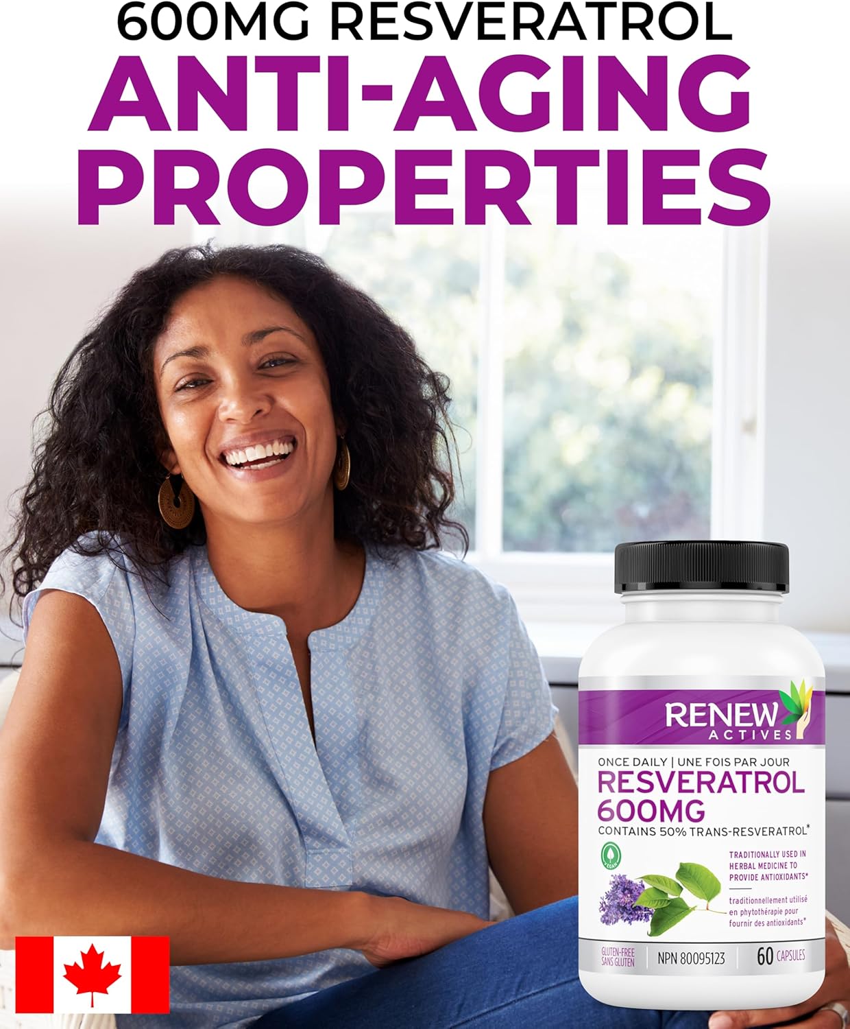 600mg Natural Resveratrol Complex with 50% Trans Resveratrol - High Antioxidant Formula for Cellular Health - 60 Vegan Capsules - Renew Actives