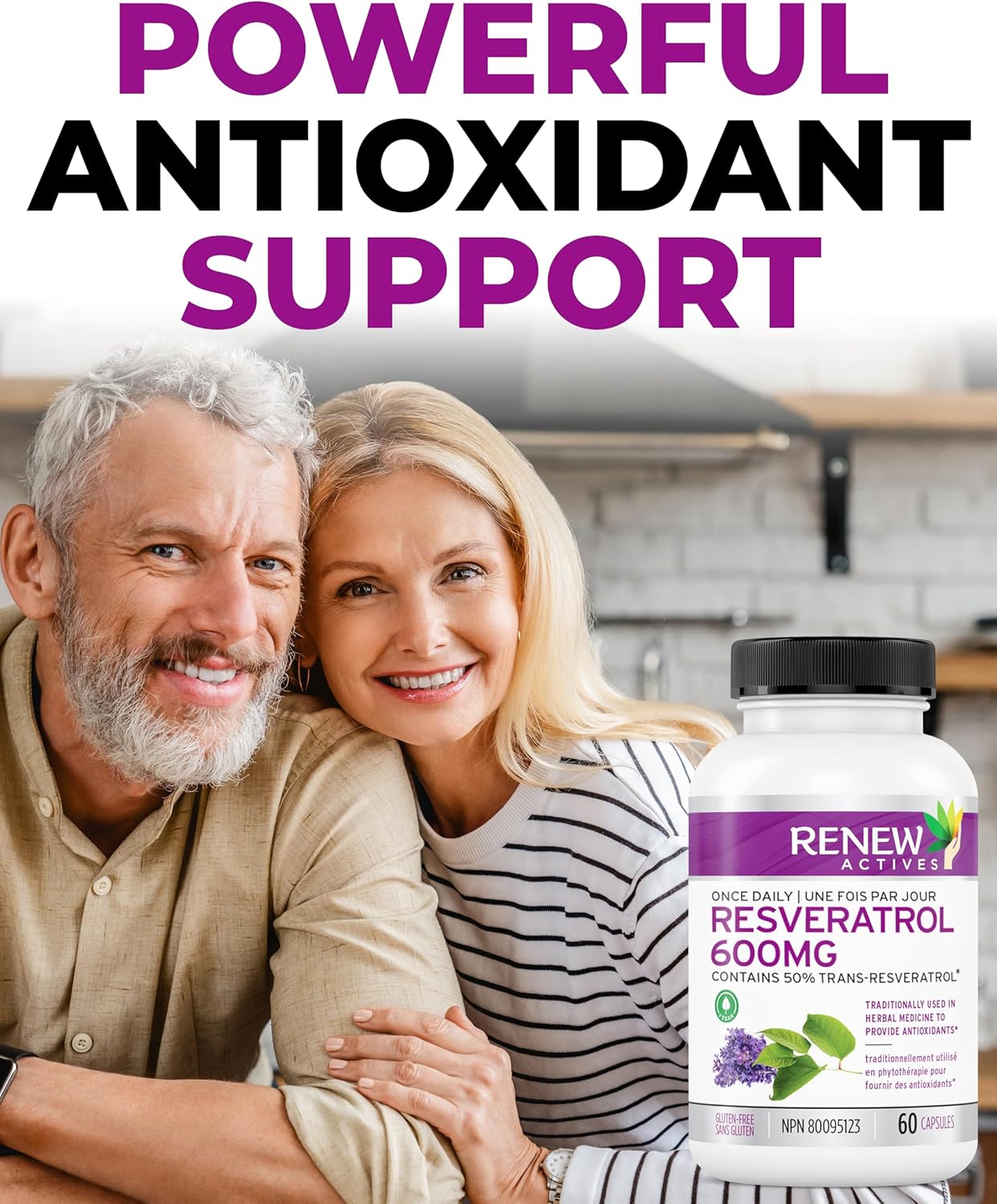 600mg Natural Resveratrol Complex with 50% Trans Resveratrol - High Antioxidant Formula for Cellular Health - 60 Vegan Capsules - Renew Actives