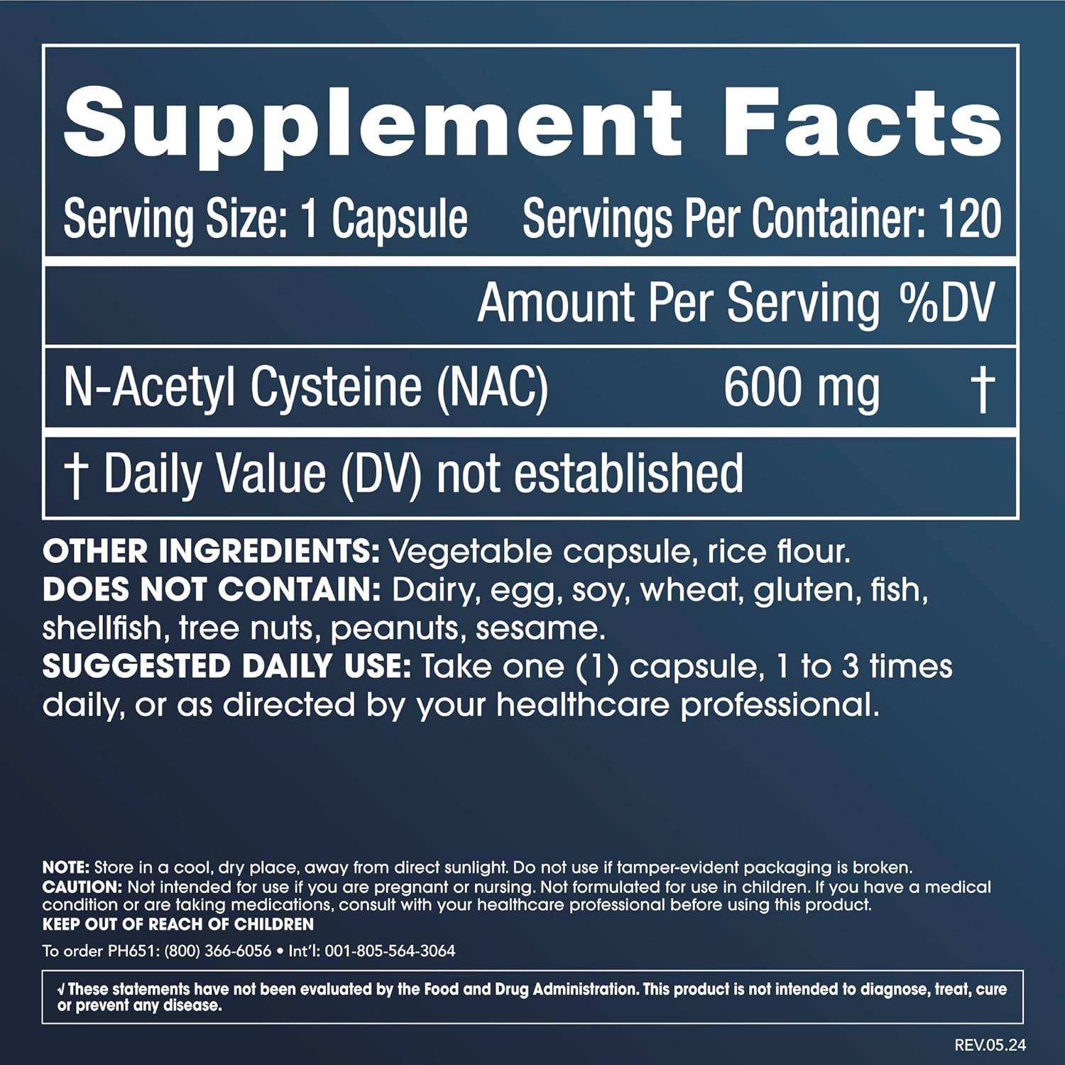 600mg ProHealth Pure NAC Capsules for Liver & Immune Support - Antioxidant & Cellular Health - 120 Servings