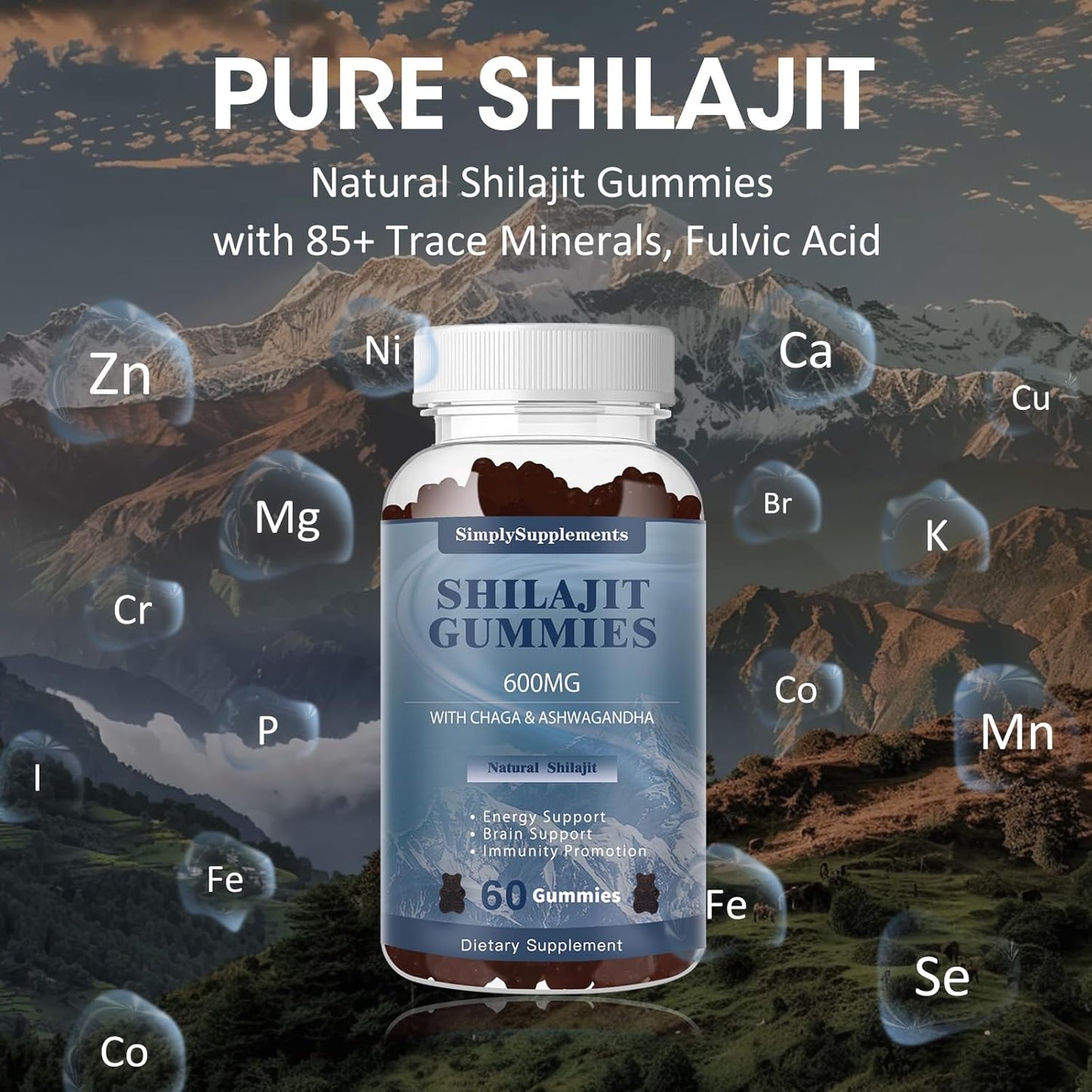 600mg Shilajit Gummies with Trace Minerals & Fulvic Acid for Energy & Immunity - Vegan Chewables for Men & Women - 60 Count
