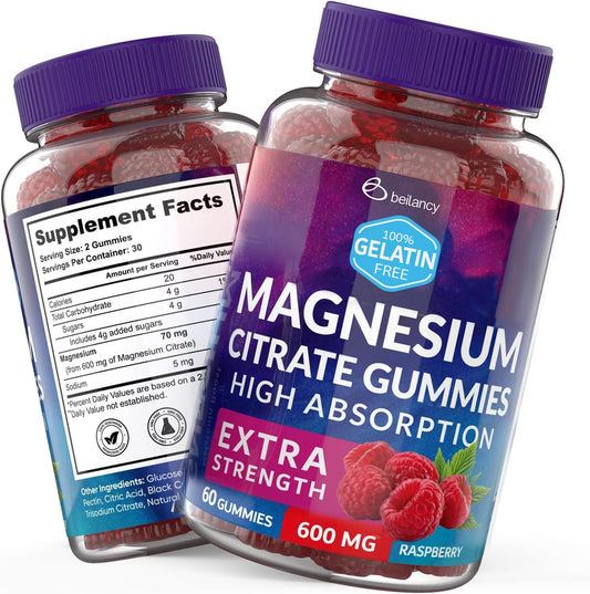 60ct Beilancy Magnesium Citrate Gummies with Blackcurrant and Raspberry Flavor for Relaxation - BoostGo Australia