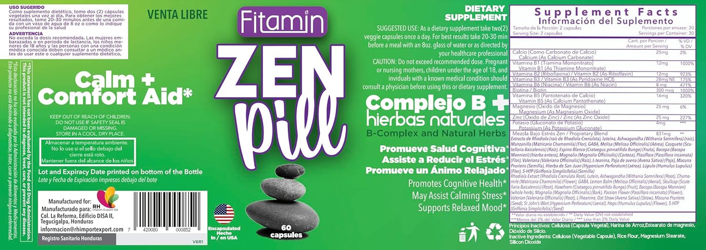 60ct Mood Support Capsules with Fitamin Zen Formula - Vitaminas for Mental Wellbeing