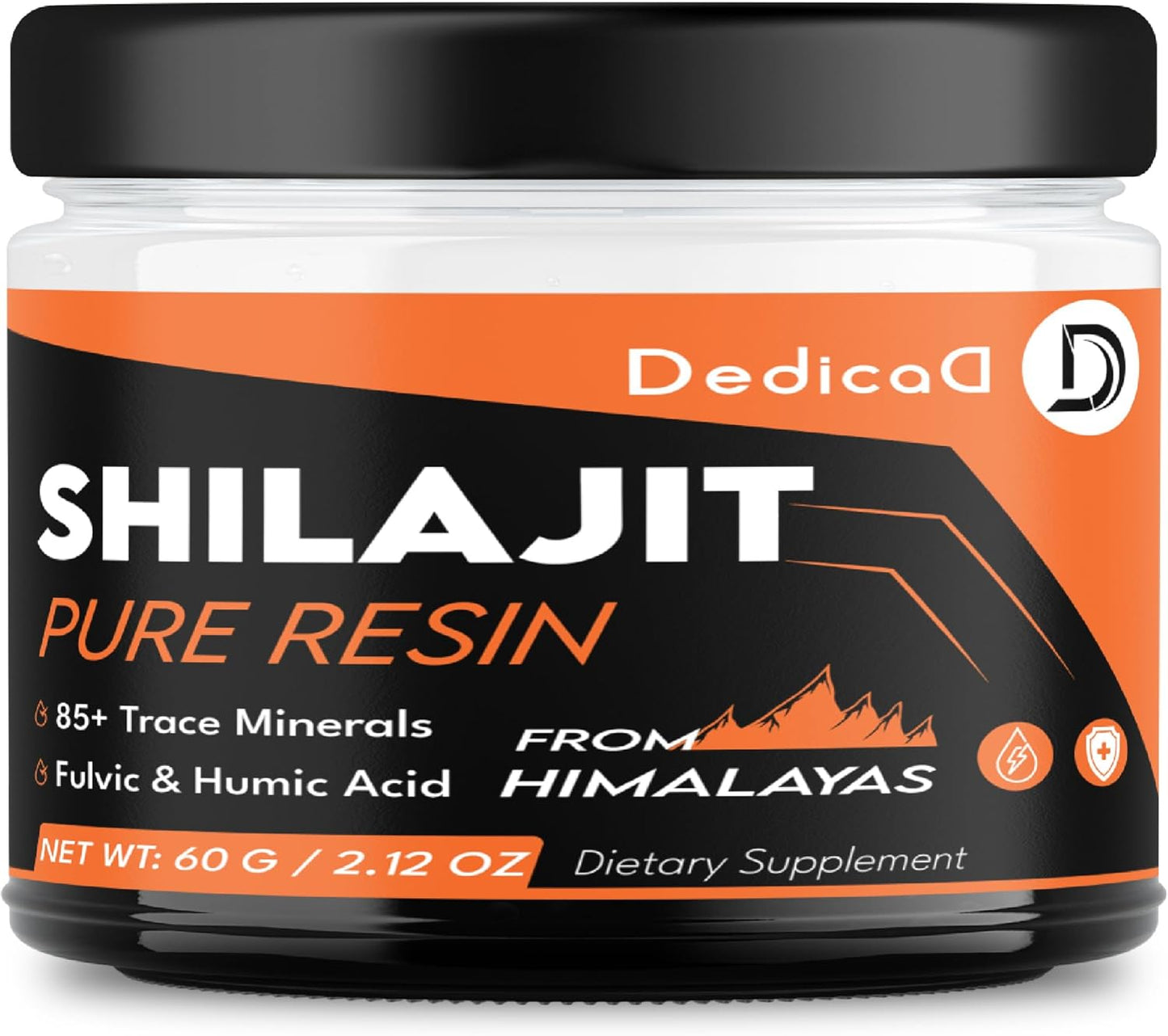 60g DEDICAD Shilajit Pure Organic Resin - 100 Servings, Fulvic Acid, 85+ Minerals - Body, Heart, Brain, Immune Support