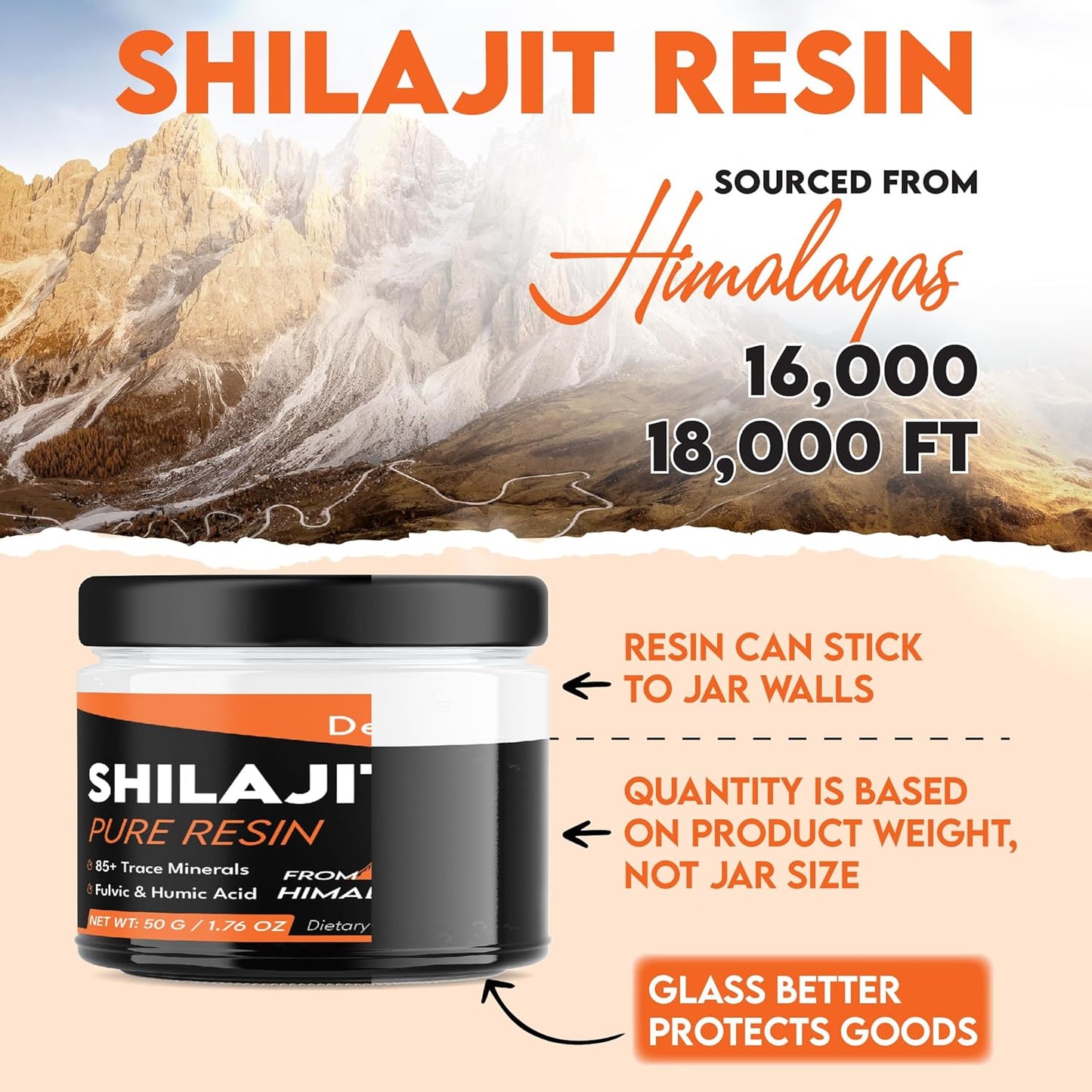 60g DEDICAD Shilajit Pure Organic Resin - 100 Servings, Fulvic Acid, 85+ Minerals - Body, Heart, Brain, Immune Support