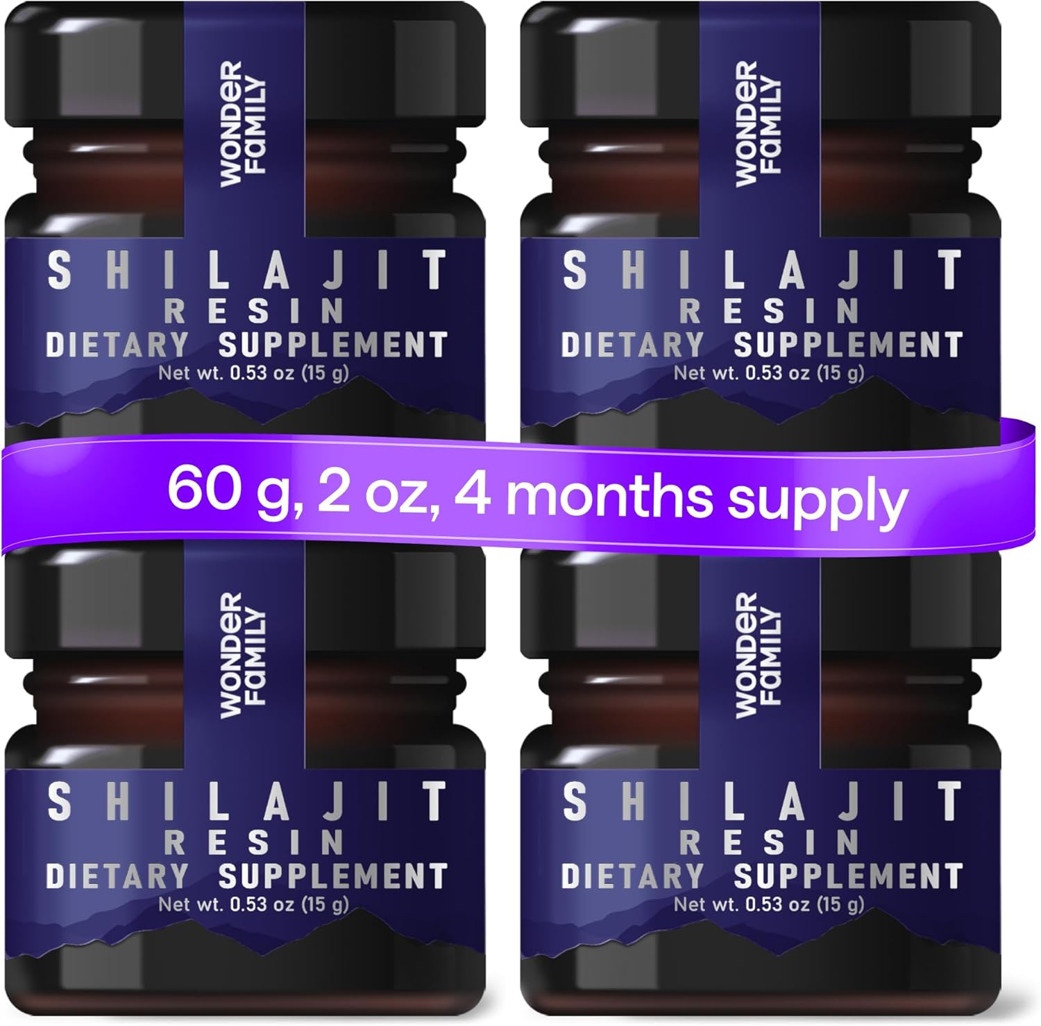 60g Pure Himalayan Shilajit Resin Supplement with Fulvic Acid & Trace Minerals - Wonder Family - Men & Women - 4 Pack