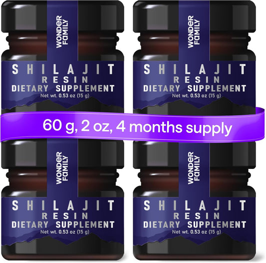60g Pure Himalayan Shilajit Resin Supplement with Fulvic Acid & Trace Minerals - Wonder Family - Men & Women - 4 Pack