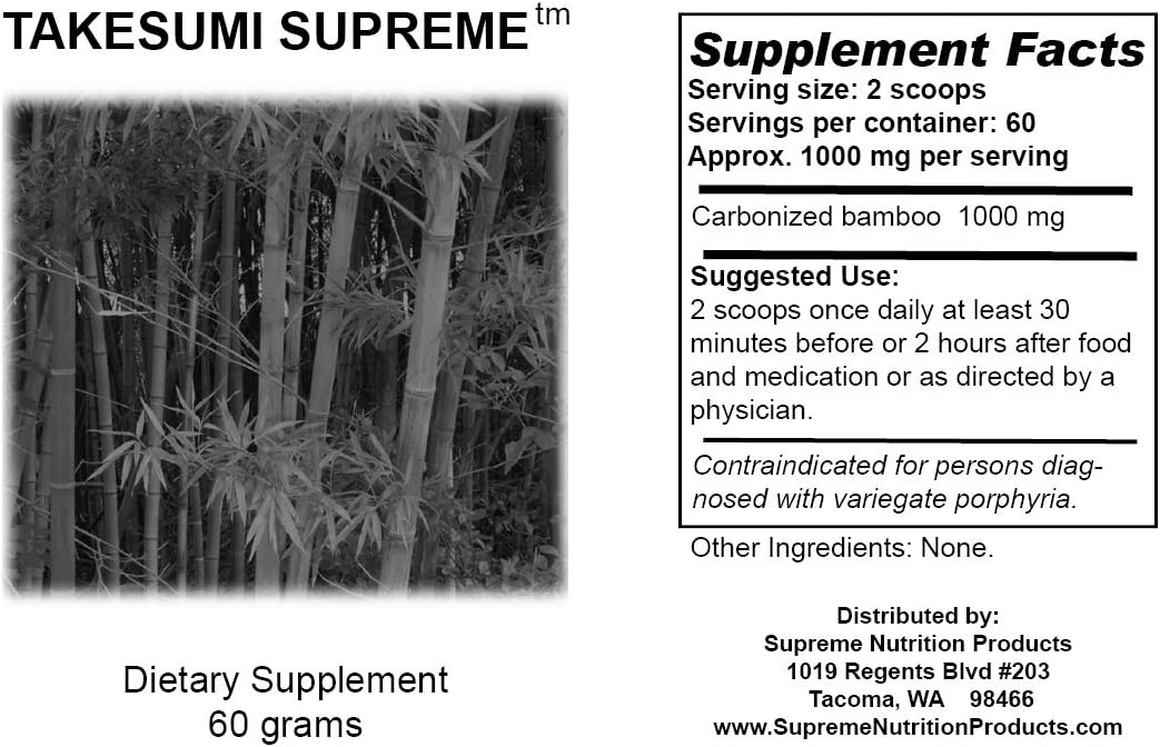 60g Supreme Nutrition Takesumi Bamboo Charcoal Powder - Pure Activated Supplement