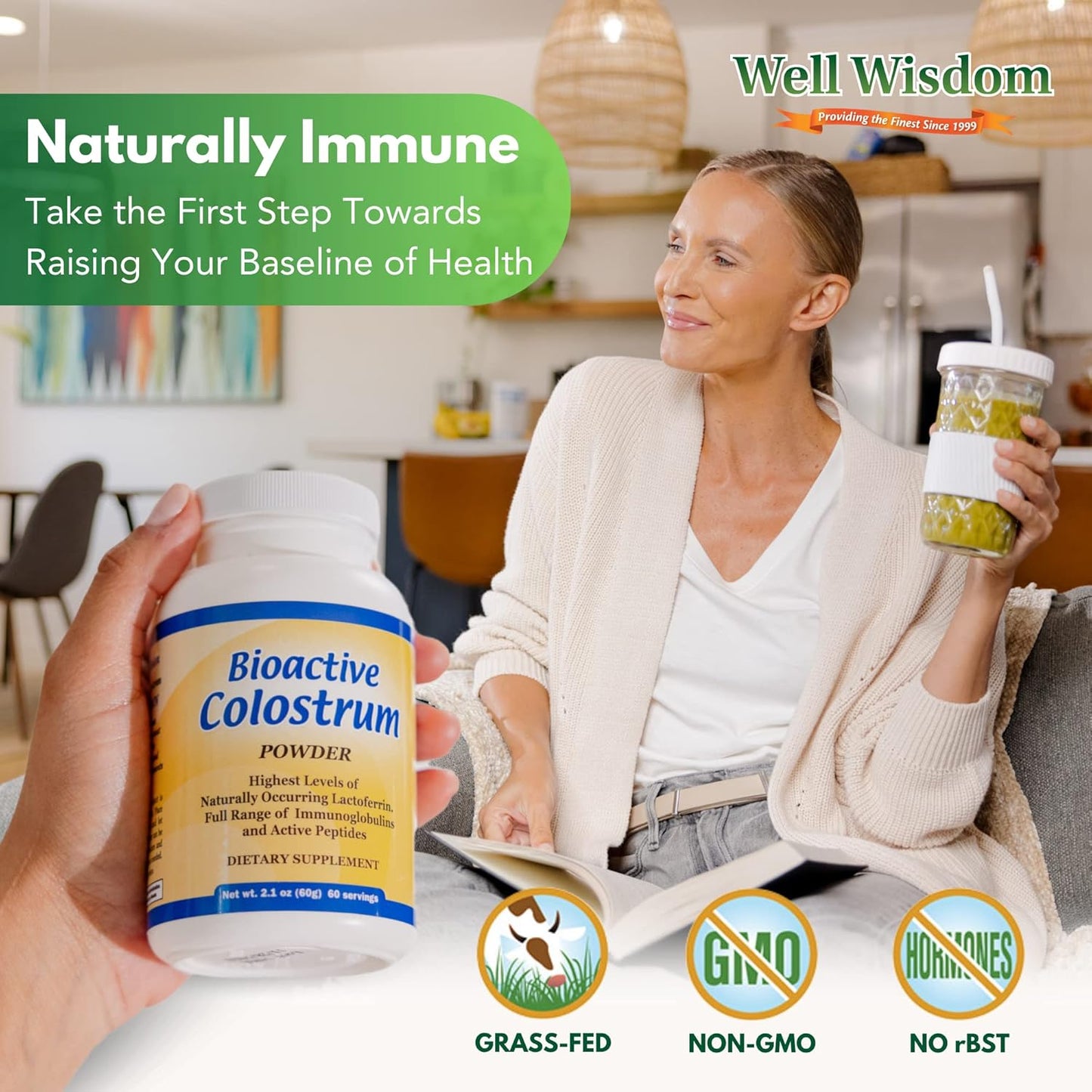 60g Well Wisdom Bioactive Colostrum Bovine Supplement Powder - Grass-Fed Natural Immune Recovery