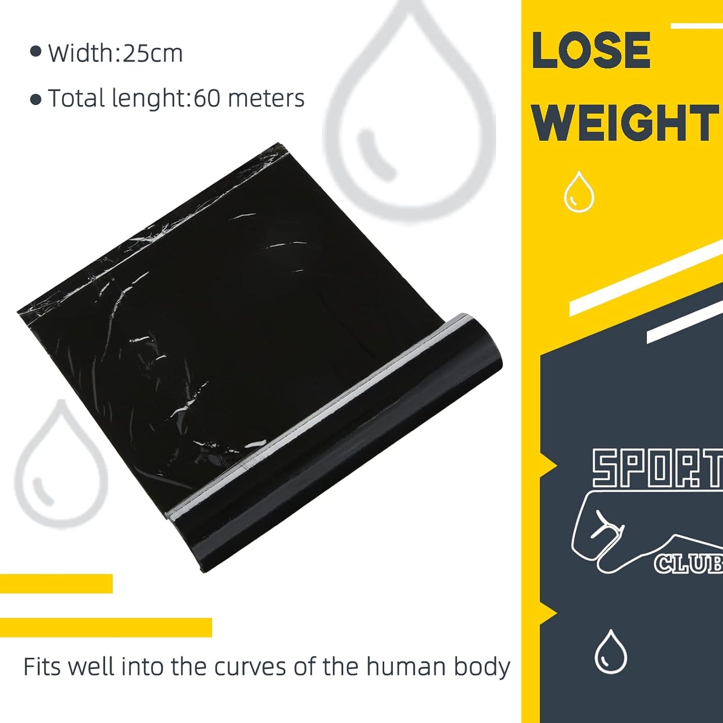 60m Black Osmotic Plastic Body Wrap Roll - Workout & Sweat Enhancer Stomach Wrap - Film Applicator Power Wrap - Gersoniel