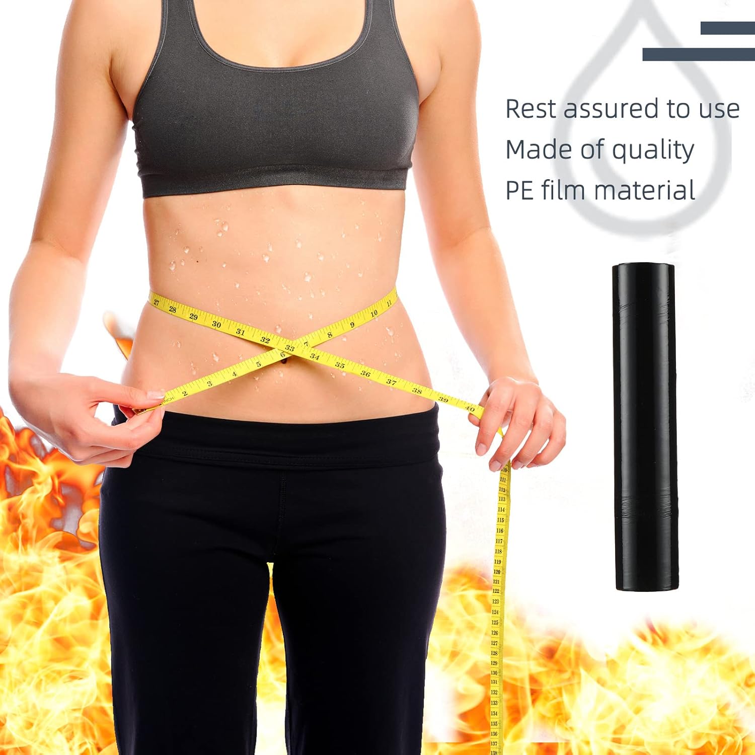 60m Black Osmotic Plastic Body Wrap Roll - Workout & Sweat Enhancer Stomach Wrap - Film Applicator Power Wrap - Gersoniel