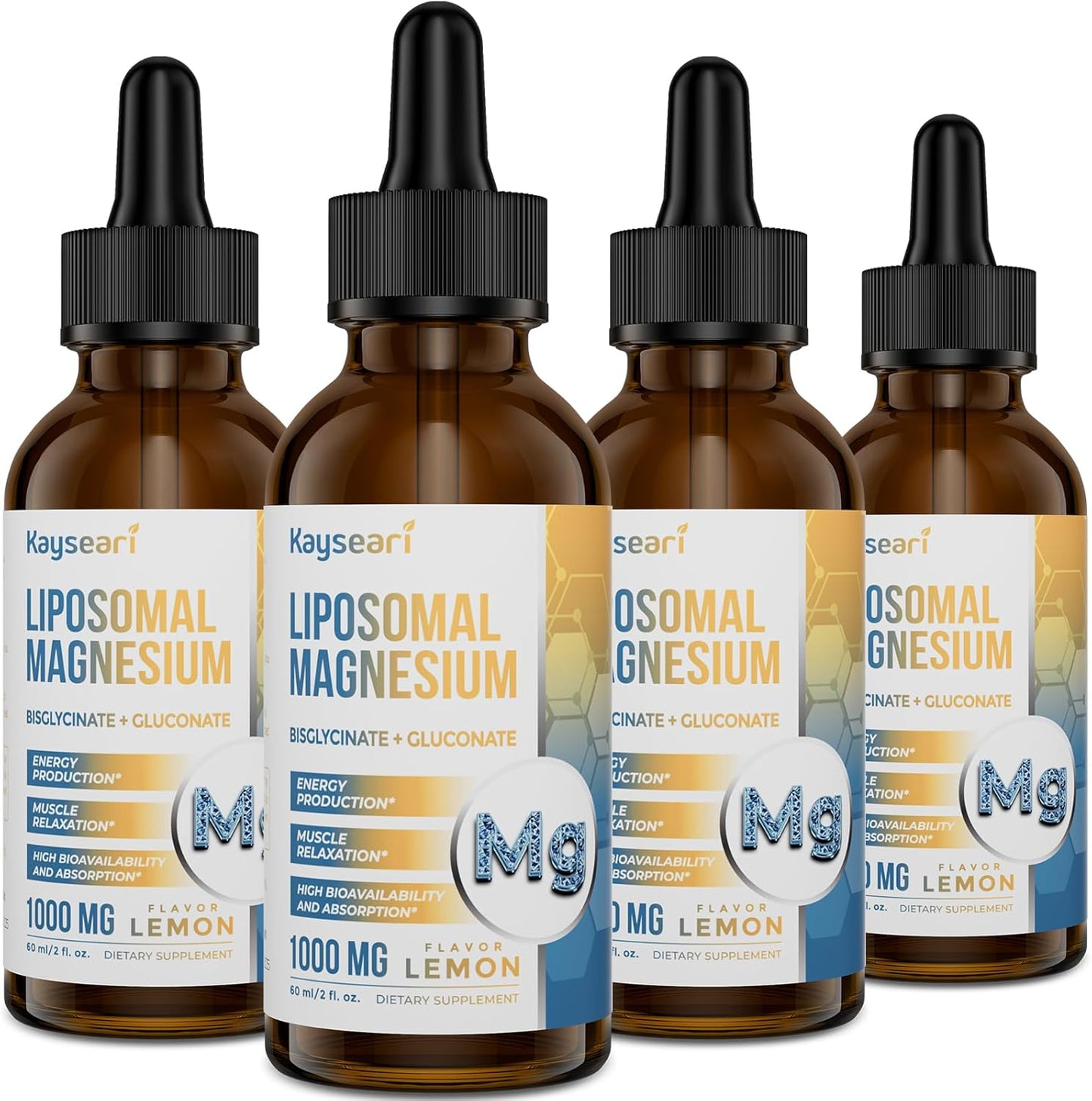 60ML High Strength Liposomal Magnesium Drops, Chelated Magnesium Bisglycinate & Gluconate, Lemon Flavored Liquid - Sleep, Stress, Mood, Gut Support