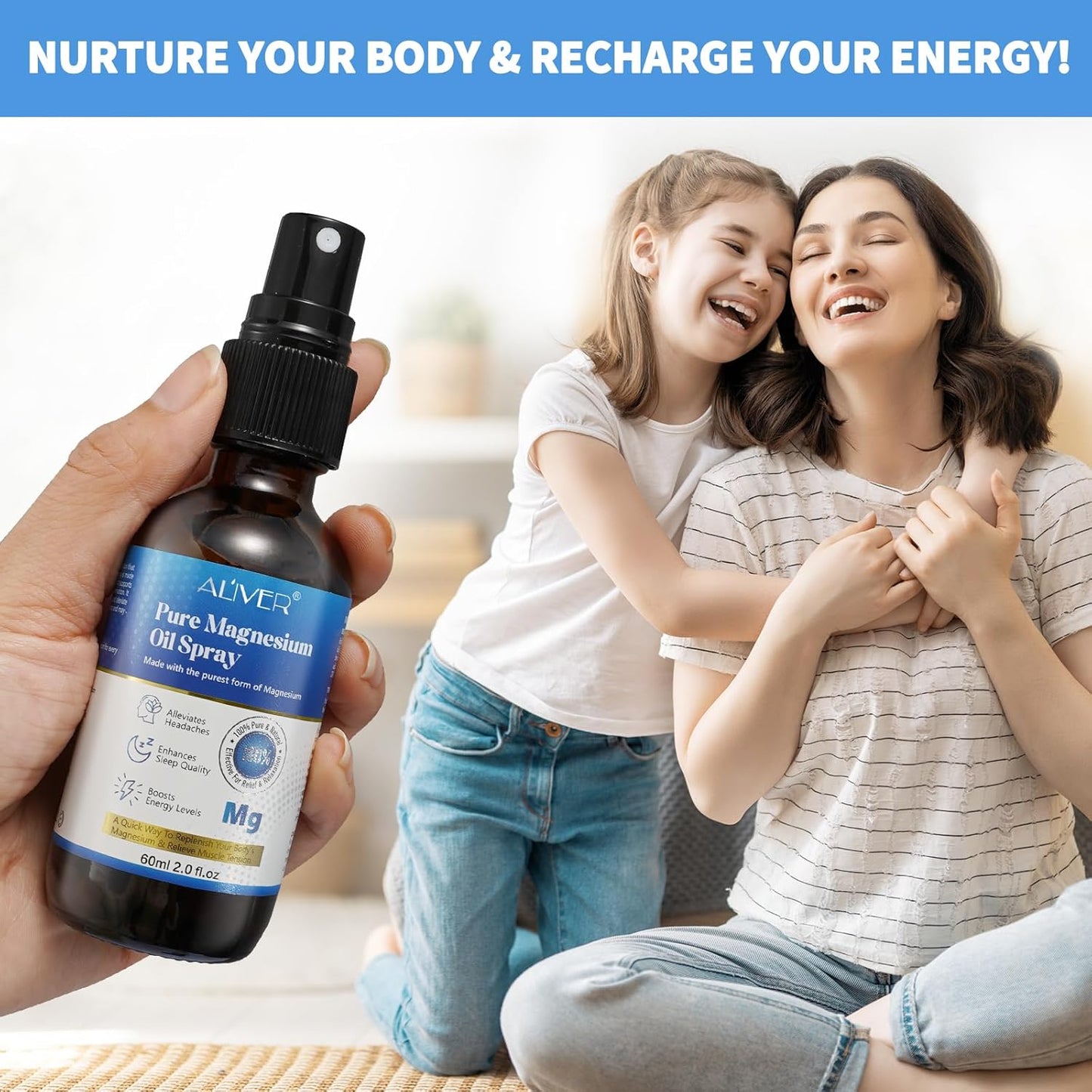 60ML REBODUM Pure Magnesium Oil Spray, Skin-Absorbable Supplement, Topical Feet Solution with Chloride Flakes