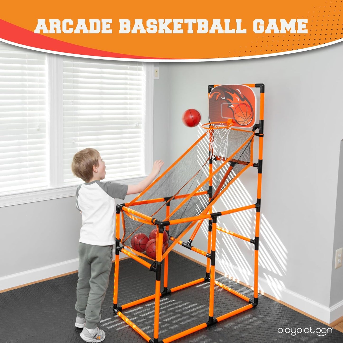 62 Inch Tall Kids Basketball Hoop - Indoor Arcade Games for 4-12 Year Olds - Perfect for Game Room or Backyard - Includes 4 Balls and Pump