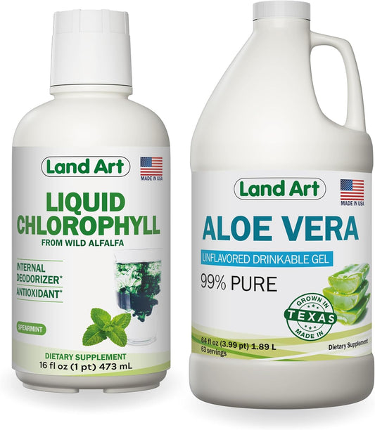 64 fl oz Land Art Pure Aloe Vera Drinkable Gel + 16 fl oz Liquid Chlorophyll Mint Flavored