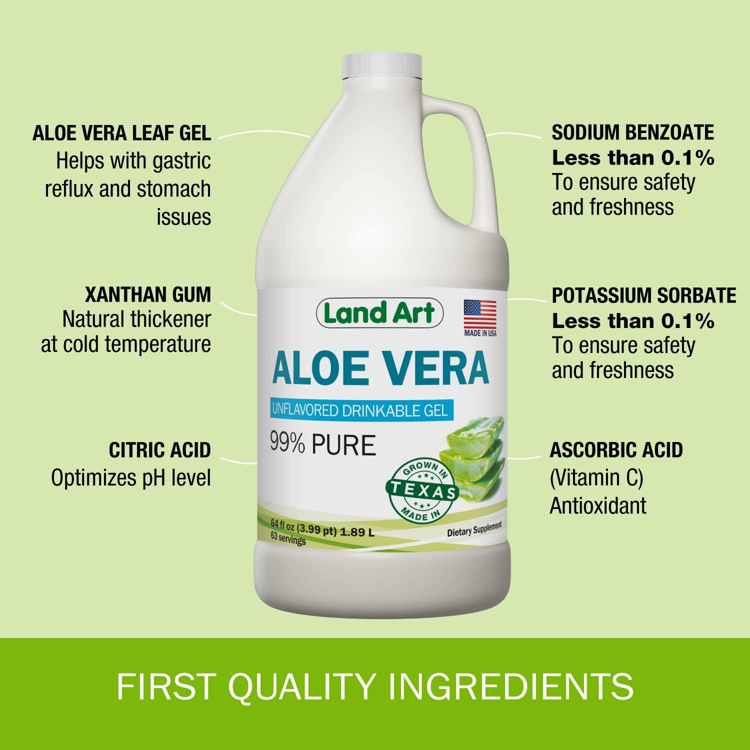 64 fl oz Land Art Pure Aloe Vera Drinkable Gel + 16 fl oz Liquid Chlorophyll Mint Flavored