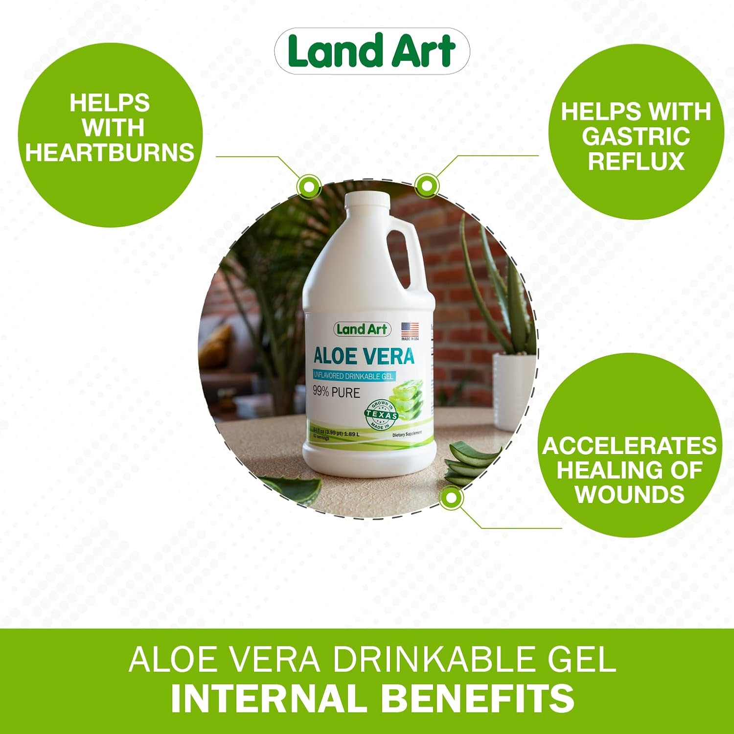 64 fl oz Land Art Pure Aloe Vera Drinkable Gel + 16 fl oz Liquid Chlorophyll Mint Flavored